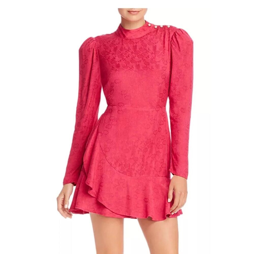 Rahi Medina Sophie Pink Floral Barbiecore Ruffle Long Sleeve Pearl Detail Dress